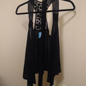 Nordstrom Black Floral Crochet Vest